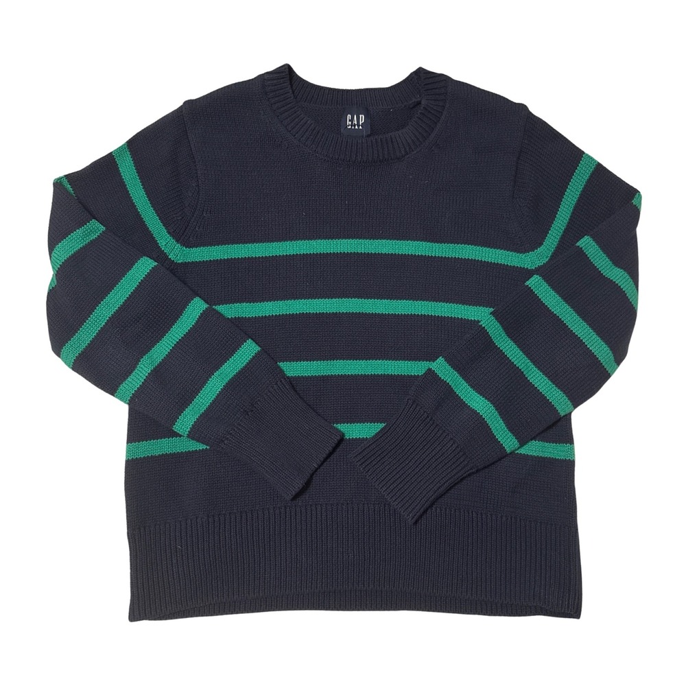 Gap Womens Navy Blue Green Striped Crewneck Knit Pullover Sweater Size M